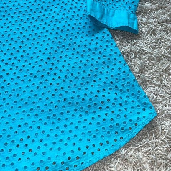 Gretchen Scott Popover Eyelet Collared 1/2 Button 3/4 Sleeve Shirt Teal Women’s - Picture 10 of 11